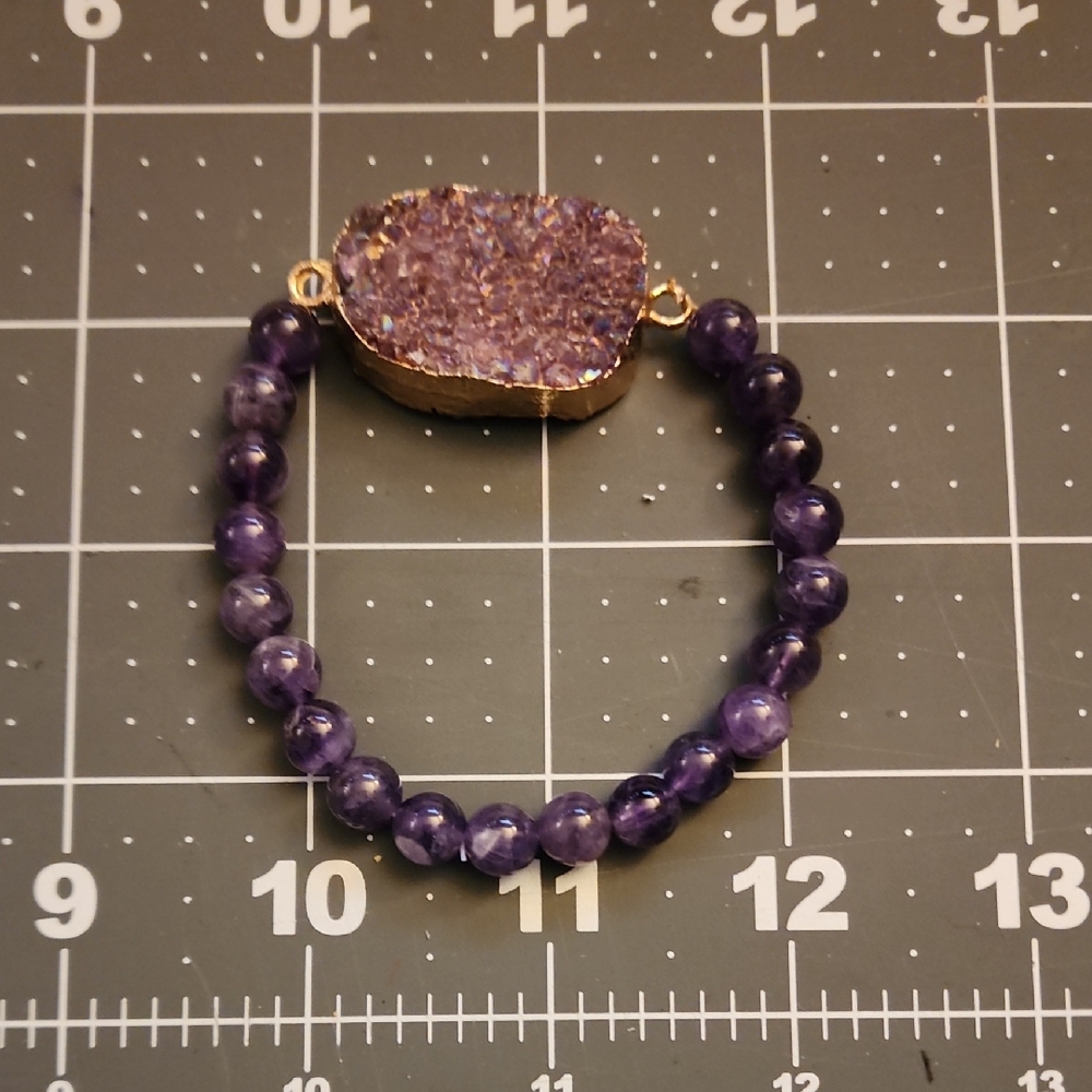 Purple Druzy Stone Bracelet